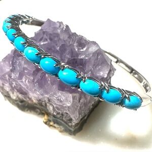 Affinity Gems Sleeping Beauty Turquoise Rhodium Sterling Silver Bangle Bracelet